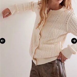We The Free NWOT Cream Wool Cardigan Cable Knit Button-Front Sweater - Size M